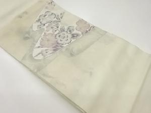 銀駒刺繍曲線に花々模様名古屋帯